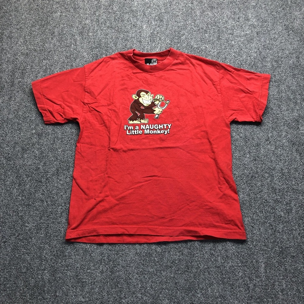 Hybrid Tees Shirt Mens Large Red Naughty Little Monkey Graphic Tee Humor